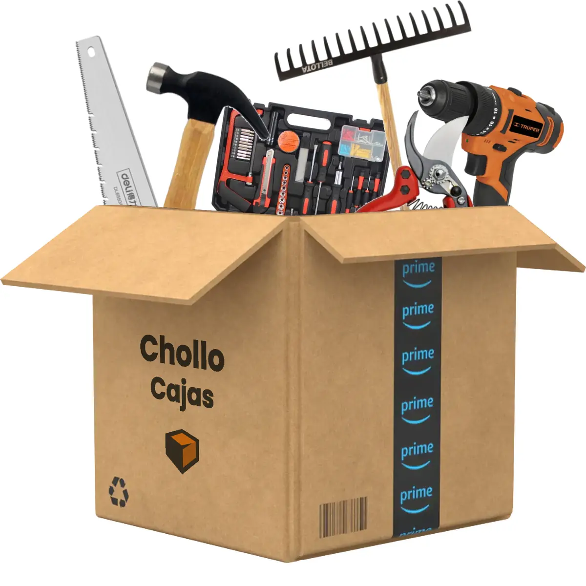 Caja Amazon Devoluciones Herramientas — taladro, martillo, sierra